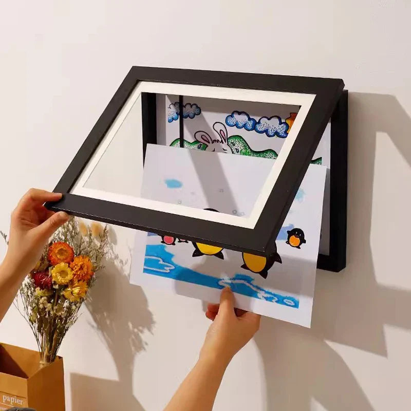 Magnetic Wooden Kids Easy Open Art Frame 🖼️