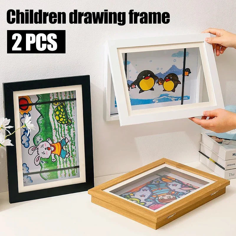 Magnetic Wooden Kids Easy Open Art Frame 🖼️