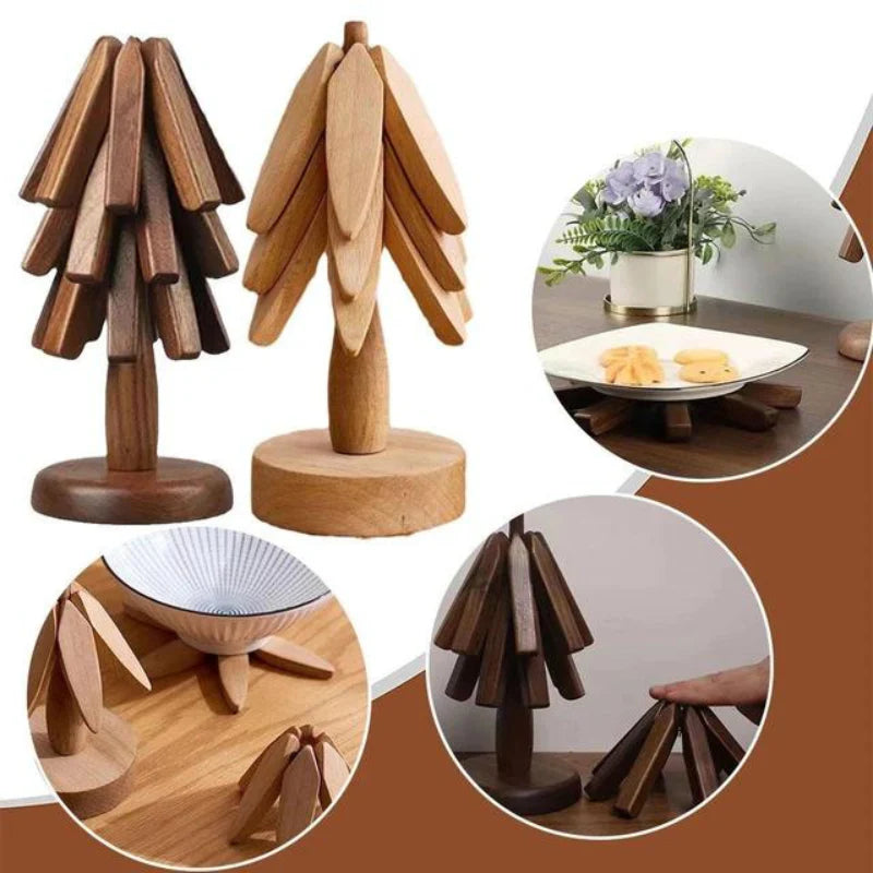 4PCS Folding Tree Wooden Trivet
