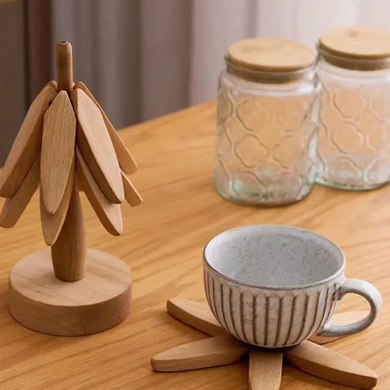 4PCS Folding Tree Wooden Trivet