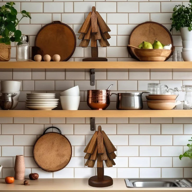 4PCS Folding Tree Wooden Trivet