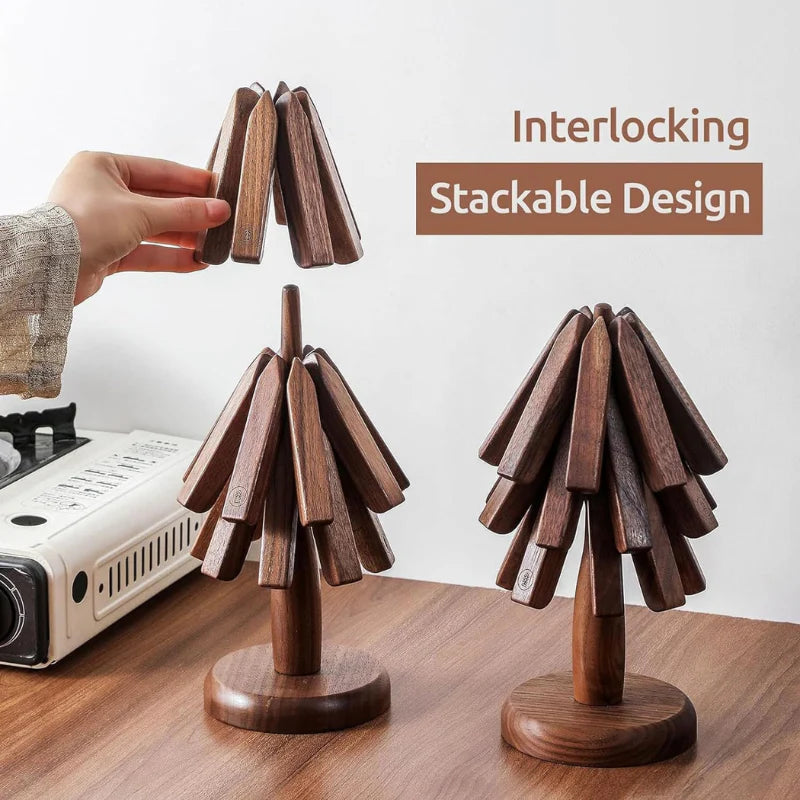 4PCS Folding Tree Wooden Trivet