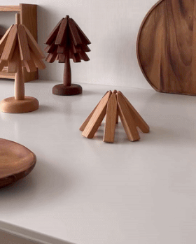 4PCS Folding Tree Wooden Trivet