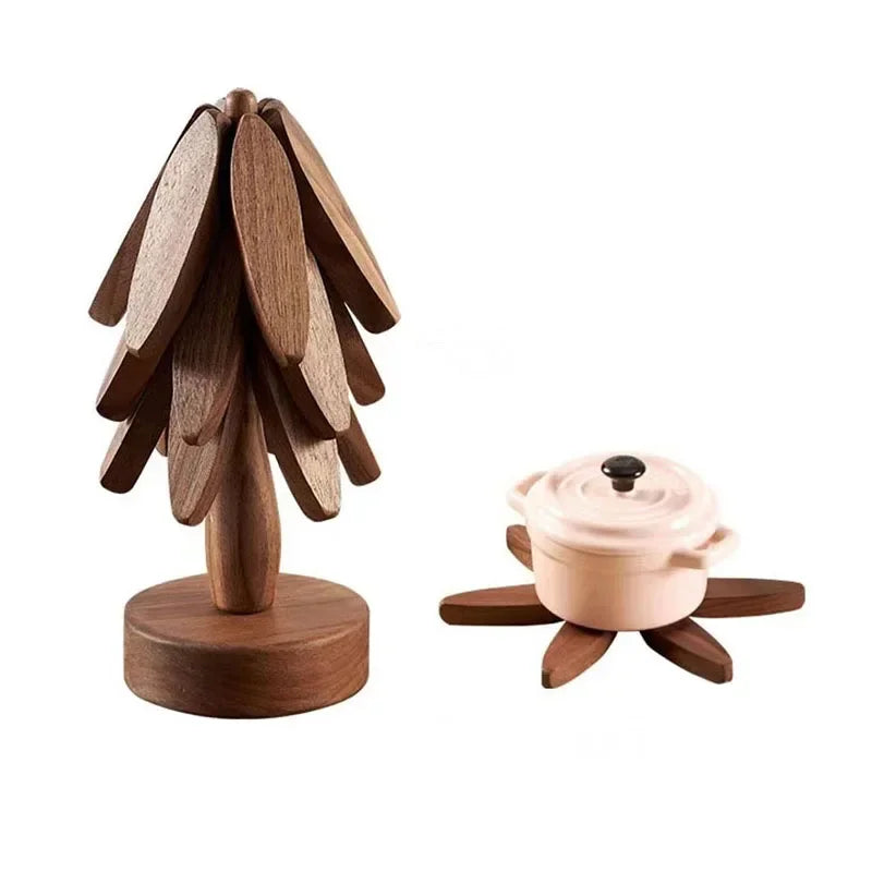 4PCS Folding Tree Wooden Trivet