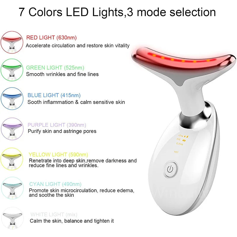7 Colors EMS RED LIGHT THERAPY FACE NECK LIFT WRINKLE REMOVER TIGHTEN MASSAGER