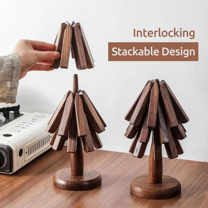 4PCS  Folding Tree Wooden Trivet