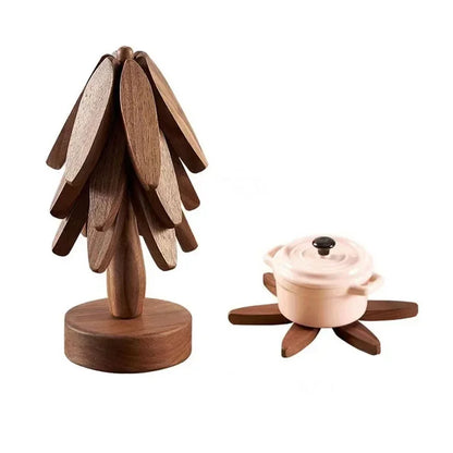 4PCS  Folding Tree Wooden Trivet
