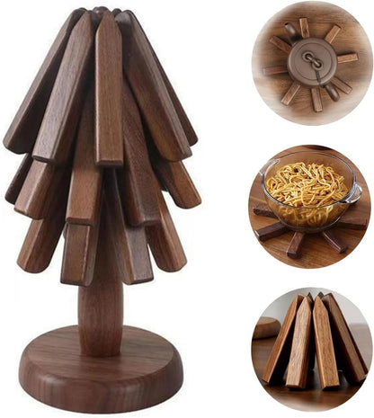 4PCS  Folding Tree Wooden Trivet