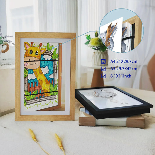 Magnetic Wooden Kids Easy Open Art Frame 🖼️