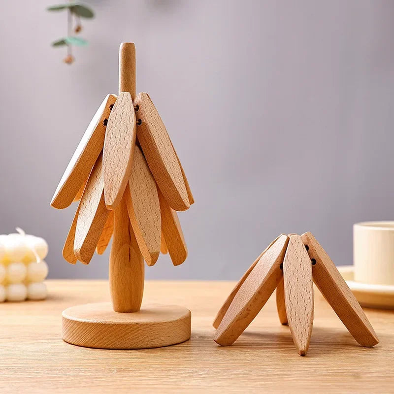 4PCS  Folding Tree Wooden Trivet